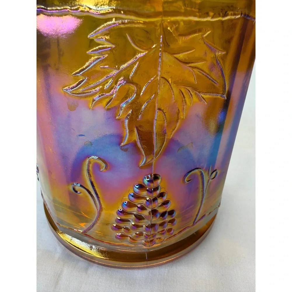 VTG Indiana Glass Harvest Grape Marigold Carnival Glass Lidded Canister 8